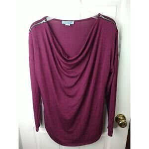 Barline Woman L Blouse Purple Black Heathered Scoop Casual Pullover Long Sleeve